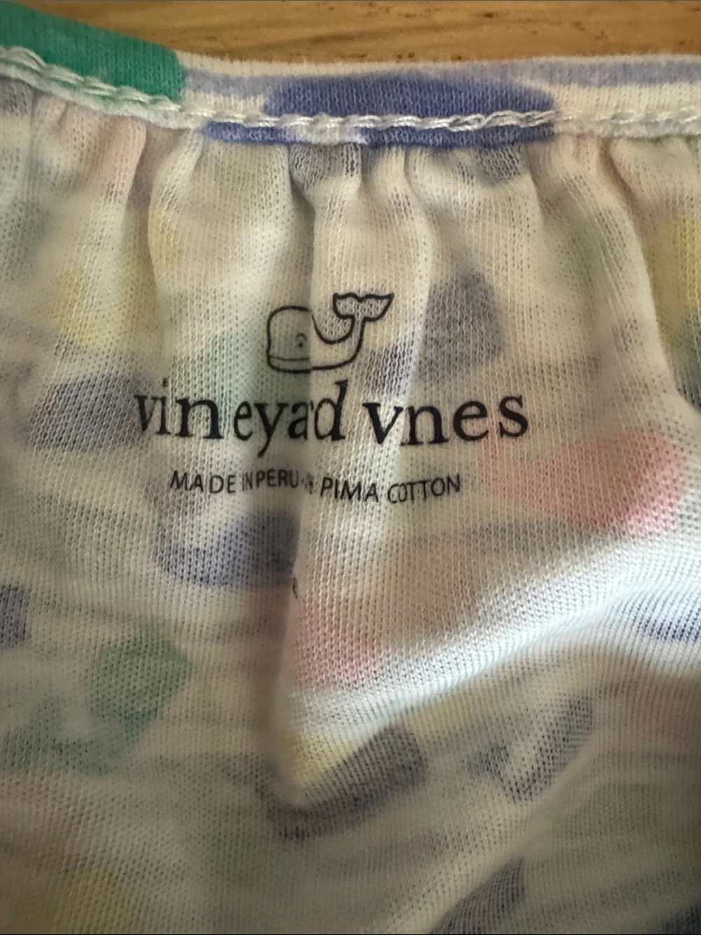 Vineyard Vines Girls White Romper with Blue, Pink, Yellow & Green Whale Print